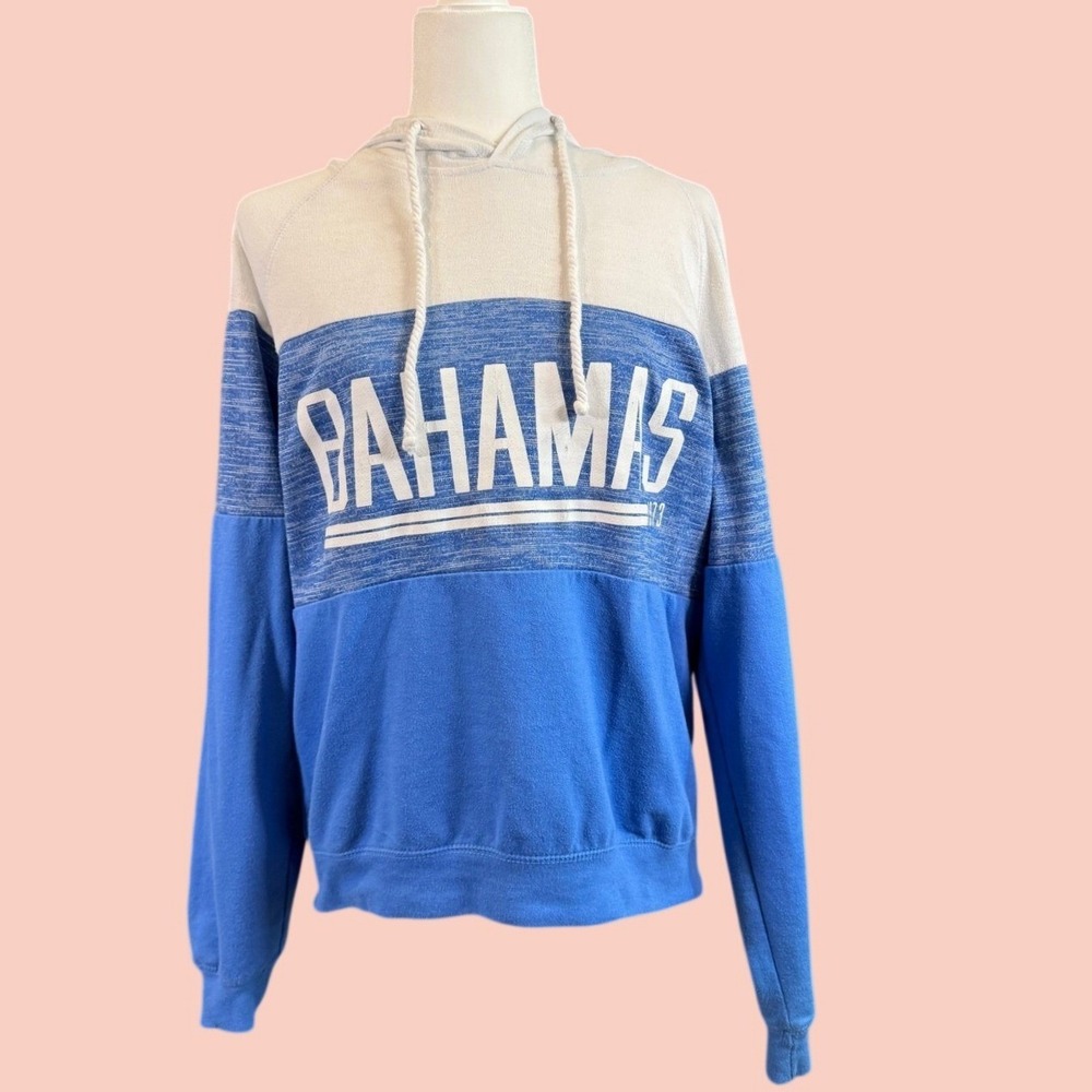 Lagaci Bahamas Graphic Hoodie Sweatshirt L Blue Colorblock Raglan Sleeve
